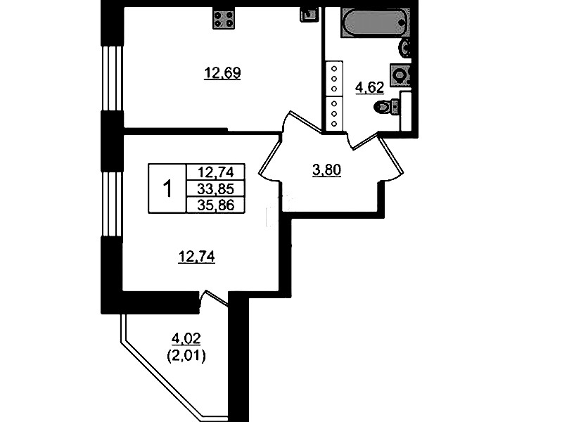 1-комнатная квартира 35.86 м², 17/23 эт., ЖК «Живи! В Рыбацком»
